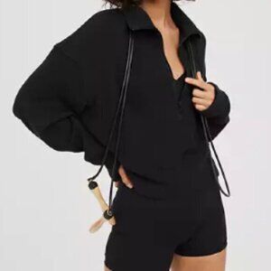 Offline by Aerie Black Textured Quarter Zip Long Sleeve Pullover Size M